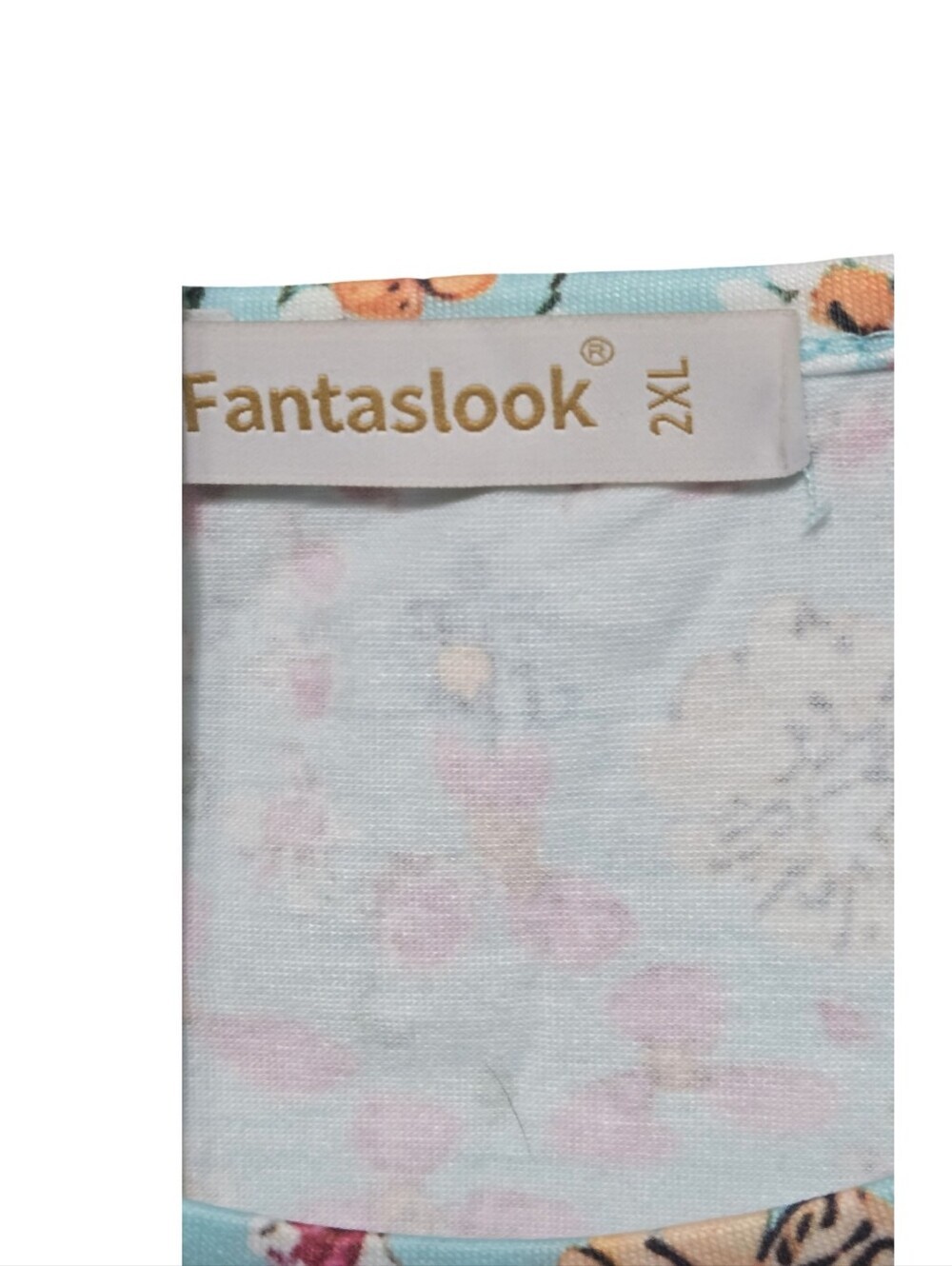 Fantaslook Light Blue Floral Puff-Sleeve Women's, Knit, 3/4 Sleeve, Plus 2X - Picture 7 of 9